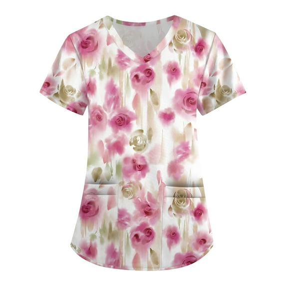 Plus Size Scrubs for Women Nurse Gifts Printed Tops Medical Nursing Stretchy Shirts