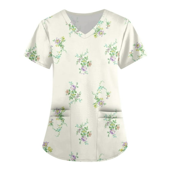 Plus Size Scrubs for Women Nurse Gifts Printed Tops Medical Nursing Stretchy Shirts