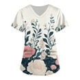 thumbnail image 1 of Plus Size Scrubs for Women Stretch,Floral Pattern Nursing Tops - Side Slit Short Sleeve Scrub Blouse with Pockets - White - XXXL, 1 of 4