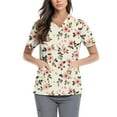 thumbnail image 1 of Plus Size Scrubs for Women Stretch,Floral Print Scrub Tops - Side Pocket Design for Nurses & Healthcare Workers - Beige - XXXXXL, 1 of 5