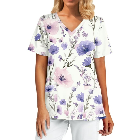 Plus Size Scrubs for Women Stretch,Womens Workwear Tops - Durable Scrub Tops with Reinforced Shoulders & Pockets - Light Purple - XL