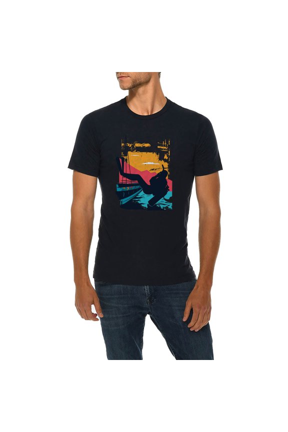 Plus Size Scuba Diving Scene Graphic Design Deluxe Jersey T-Shirt - Navy 2XL