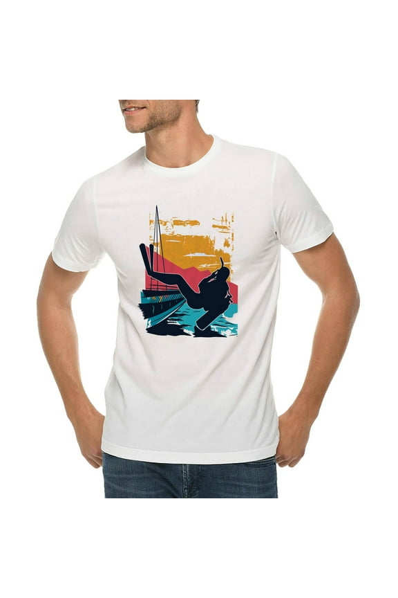 Plus Size Scuba Diving Scene Graphic Design Deluxe Jersey T-Shirt - White 3XL