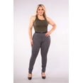 thumbnail image 1 of Plus Size Sculpting Treggings With Faux Leather Belt - Gray  White Plaid, 1 of 5