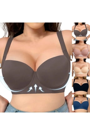 Plus Size Seamless Bras for Women Underwire Deep V Push Up Everyday Bralettes Comfort Full Coverage Bralette for Large Breasts Beige Bras,Size 36C-46C