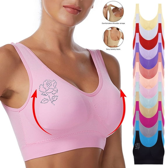 Plus Size Seamless No Underwire Bras For Women Push-up Breathable Full Coverage Daily Tank bras Underwear for Women Hot Pink XL