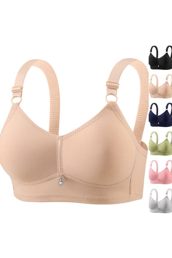 Plus Size Seamless Solid Comfort Bra, Sparkle Rhinestone Detail Wide Adjustable Strap Full Bust Support Shaping Bra Complexion 44