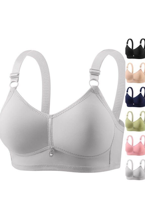 Plus Size Seamless Solid Comfort Bra, Sparkle Rhinestone Detail Wide Adjustable Strap Full Bust Support Shaping Bra Silver 40