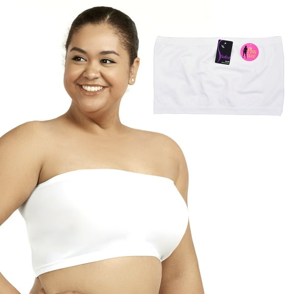 Plus Size Seamless Strapless Bandeau Tube Tops Sports Bra Stretch One Size White