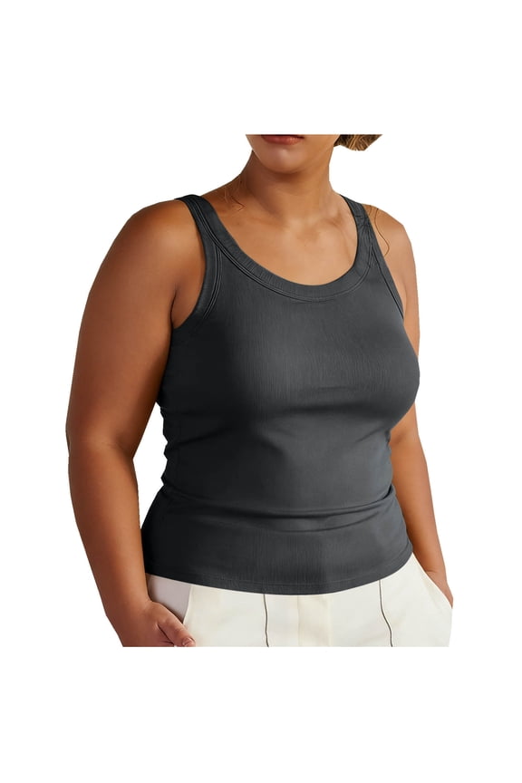Plus Size Seamless Tank Top with Built in Bra Ribbed Sleeveless Pullover for Women Wireless Lounge Bras & All Day Comfort Tops 2026