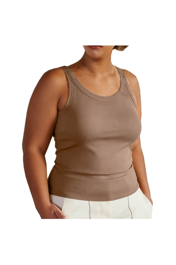Plus Size Seamless Tank Top with Built in Bra Ribbed Sleeveless Pullover for Women Wireless Lounge Bras & All Day Comfort Tops 2026
