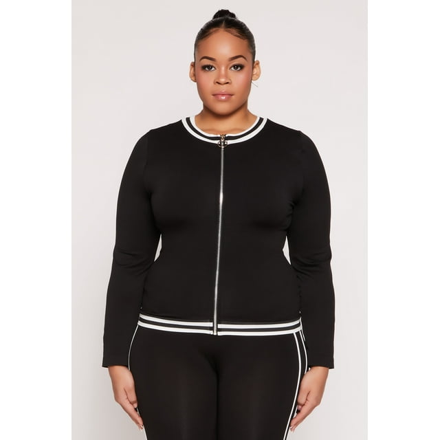 Womens Plus Size Seamless Varsity Stripe Track Jacket