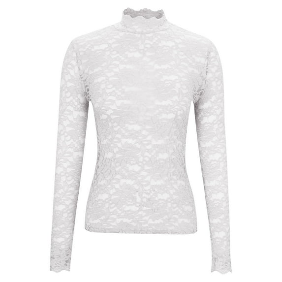 Plus Size See Through Lace Tops for Women Elegant Mock Neck Base Layer Shirts Long Sleeve Tee Tunic