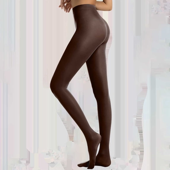 Plus Size Semi-Opaque Tights, Solid Color Footed Dance Pantyhose with Tummy Control, High Waist Opaque Leggings for Women, Comfortable Everyday Footed Tights - Coffee
