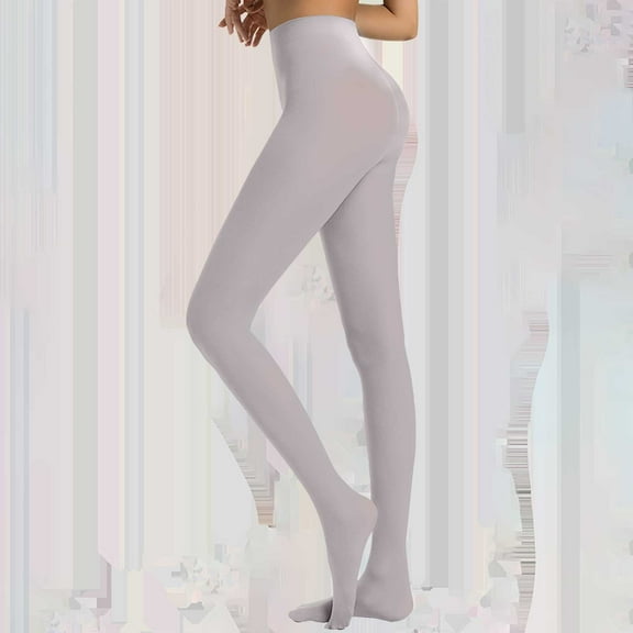 Plus Size Semi-Opaque Tights, Solid Color Footed Dance Pantyhose with Tummy Control, High Waist Opaque Leggings for Women, Comfortable Everyday Footed Tights - White