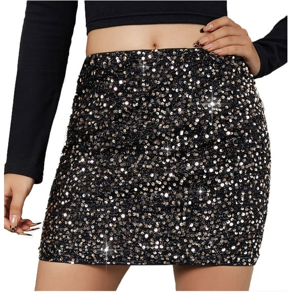 Plus Size Sequin Skirt for Women Elegant High Waist Mini Skirt Fashionable Party Club Wear Stylish Bodycon Outfit