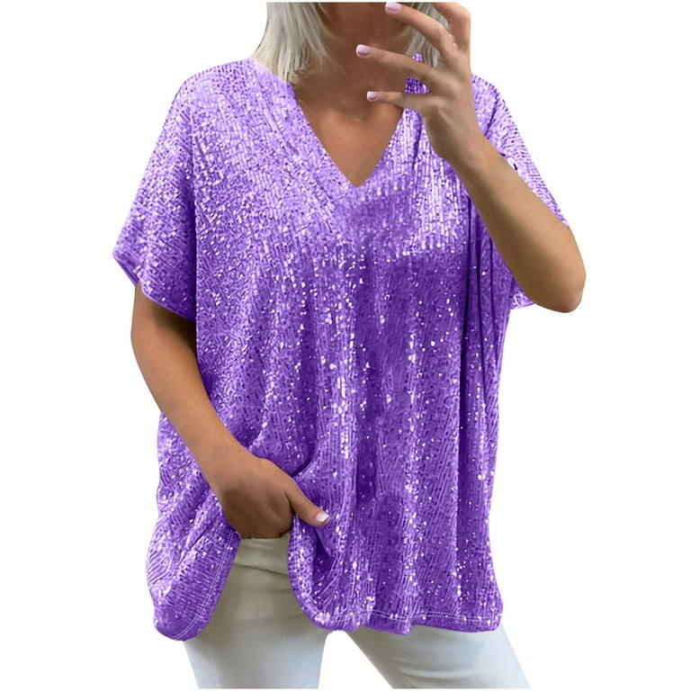V Neck Sparkly Blouses Plus Size V Neck Plus Size Glitter Tops