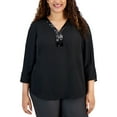 thumbnail image 1 of Plus Size Sequined-Neck 3/4-Sleeve Top Deep Black 4X, 1 of 1