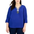 thumbnail image 1 of Plus Size Sequined-Neck 3/4-Sleeve Top Modern Blue 2X, 1 of 1