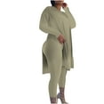 thumbnail image 1 of Plus Size Sets for Women S-5X 2 Piece Long Sleeve Slit V Neck Tops Legging Pants Casual Outfits Solid Comfort Going Out Loungewear Suits Set, 1 of 5