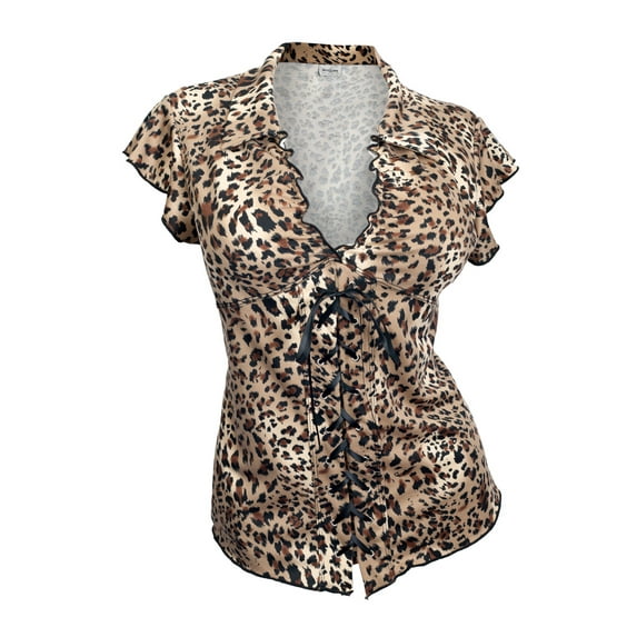 Plus Size Sexy Lace Corset Top Brown Animal Print