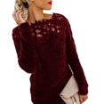 thumbnail image 1 of Plus Size Sexy Women Floral Lace Long Sleeve Sweater Solid Color Jumper Top, 1 of 7
