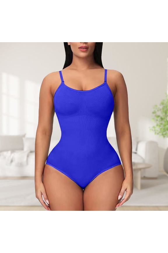 Plus Size Shapewear Bodysuit, Seamless Sculpting Tank Top with Thong and Booty Lifting, Full Body Shaper for Tummy Control and Slimming, Daily Wear Under Layer-Blue