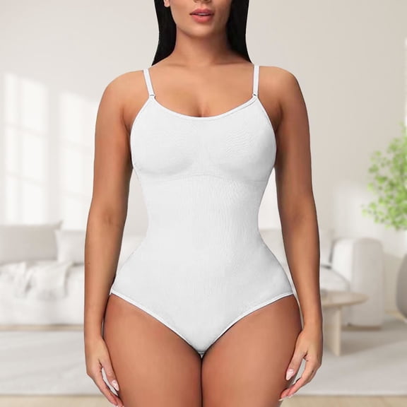 Plus Size Shapewear Bodysuit, Seamless Sculpting Tank Top with Thong and Booty Lifting, Full Body Shaper for Tummy Control and Slimming, Daily Wear Under Layer-White