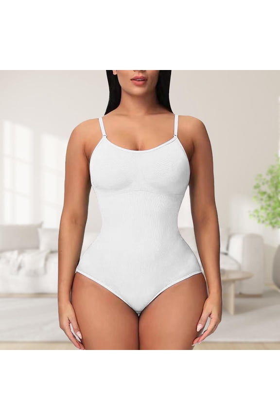 Plus Size Shapewear Bodysuit, Seamless Sculpting Tank Top with Thong and Booty Lifting, Full Body Shaper for Tummy Control and Slimming, Daily Wear Under Layer-White