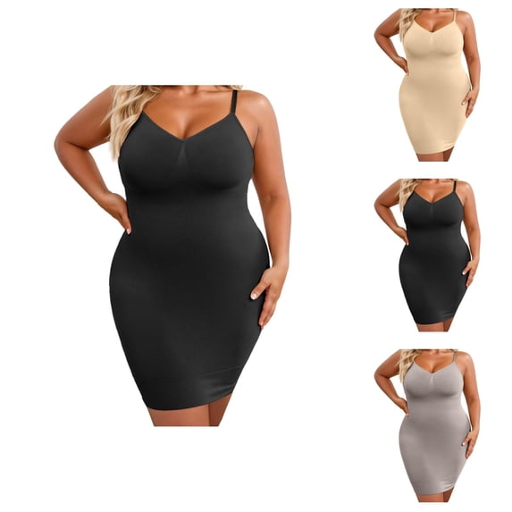 Plus Size Shapewear Dress Full Dresses for Women Tummy Control V Neck under Dress Seamless Body Shaper