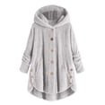 thumbnail image 1 of Plus Size Shearling Jacket For Women Hoodie Button Down Hooded Pajama Tops S-5XL, 1 of 5