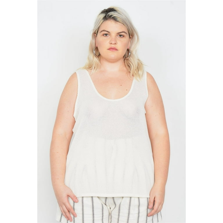 Plus Size Sheer Ivory Ribbed Causal Tank Top Walmart
