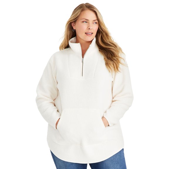 Plus Size Sherpa 1/4 Zip Pullover Eggnog 1X