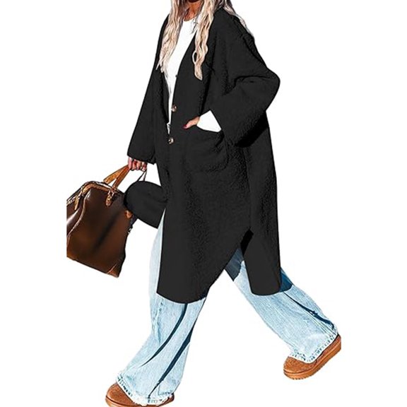 Plus Size Sherpa Jacket, Women's Oversized Fleece Lined Lounge Coat, Ultra Soft & Warm Plush Lining for Winter Errands & Casual ComfortBlack2XL