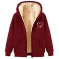 thumbnail image 1 of Plus-Size Sherpa-Lined Heart Print Hoodie – Cozy Versatility, 1 of 5