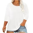 thumbnail image 1 of Plus Size Shirt 3/4 Sleeve Women's T-Shirt Summer Basic Tops Casual Pullover Tops Crew Neck Shirt 2025 Trendy, 1 of 5