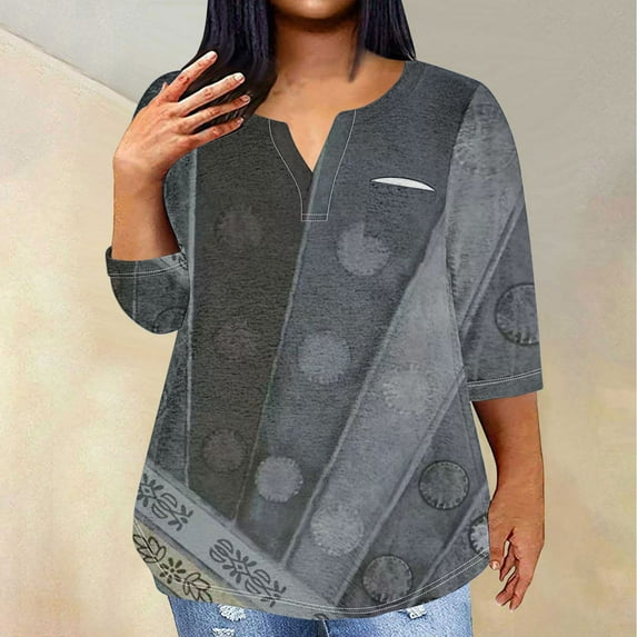 Plus Size Shirt For Women 2024 Summer Tops Sexy V-Neck Blouse Casual Loose Long Sleeve Blouse Gift for Women 50% Off Clearance!