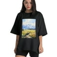 thumbnail image 1 of Plus Size Shirt for Women Black Tops for Women Short Sleeves Shirt for Women Watercolor Painting About Mountains And Fields T Shirt Crewneck Shirt for Women 4XL, 1 of 5