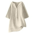 thumbnail image 1 of Plus Size Shirt Womens 3/4 Sleeve Blouse Summer Casual Button V-Neck Cotton Linen T-Shirt, 1 of 3
