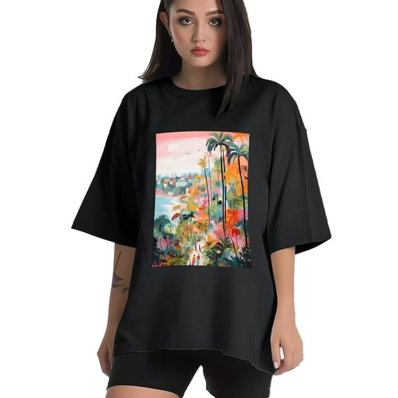 Plus Size Shirt for Women Black Tops for Women Oversized Short Sleeves Shirt for Women Beach T Shirt Crewneck Shirt for Women L