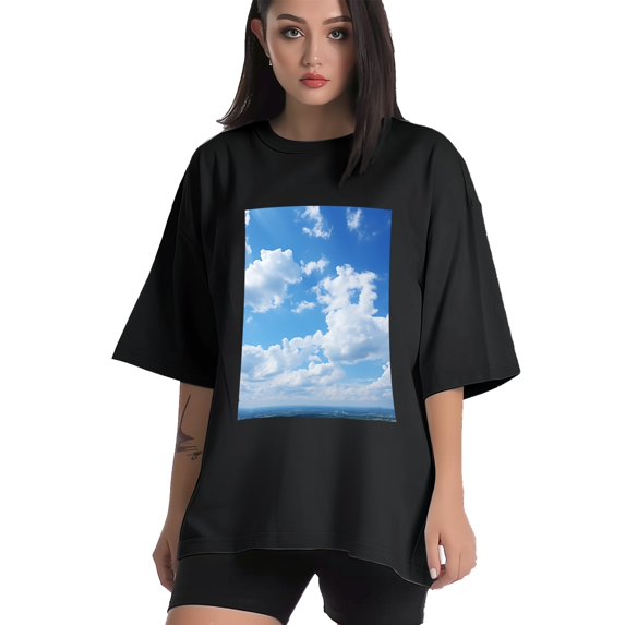 Plus Size Shirt for Women Black Tops for Women Oversized Short Sleeves Shirt for Women Blue Sky T Shirt Crewneck Shirt for Women 3XL