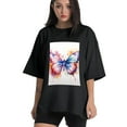 thumbnail image 1 of Plus Size Shirt for Women Black Tops for Women Oversized Short Sleeves Shirt for Women Butterflie T Shirt Crewneck Shirt for Women XL, 1 of 5