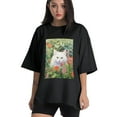 thumbnail image 1 of Plus Size Shirt for Women Black Tops for Women Oversized Short Sleeves Shirt for Women Cat T Shirt Crewneck Shirt for Women L, 1 of 5