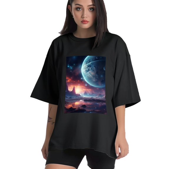 Plus Size Shirt for Women Black Tops for Women Oversized Short Sleeves Shirt for Women Cosmic 1 T Shirt Crewneck Shirt for Women L