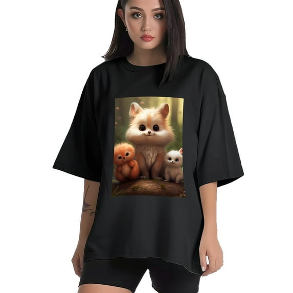 Plus Size Shirt for Women Black Tops for Women Oversized Short Sleeves Shirt for Women Cute Animals3 T Shirt Crewneck Shirt for Women L