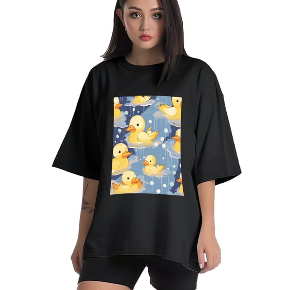 Plus Size Shirt for Women Black Tops for Women Oversized Short Sleeves Shirt for Women Cute Ducks T Shirt Crewneck Shirt for Women L