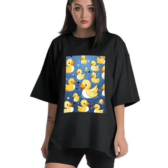 Plus Size Shirt for Women Black Tops for Women Oversized Short Sleeves Shirt for Women Cute Ducks T Shirt Crewneck Shirt for Women XL