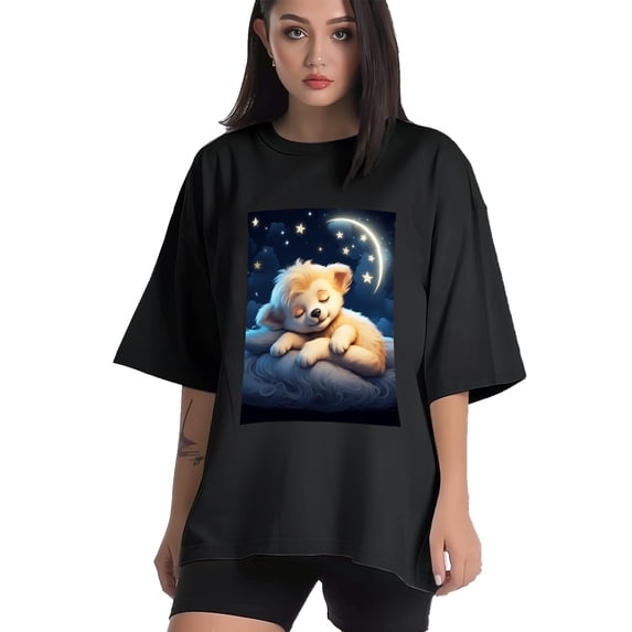 Plus Size Shirt for Women Black Tops for Women Oversized Short Sleeves Shirt for Women Cute Puppy T Shirt Crewneck Shirt for Women L