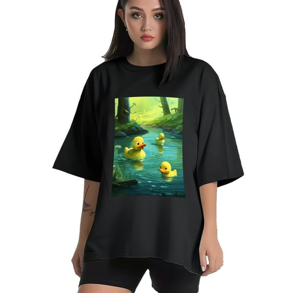 Plus Size Shirt for Women Black Tops for Women Oversized Short Sleeves Shirt for Women Duck T Shirt Crewneck Shirt for Women L