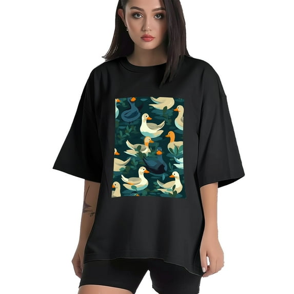 Plus Size Shirt for Women Black Tops for Women Oversized Short Sleeves Shirt for Women Duck T Shirt Crewneck Shirt for Women XL